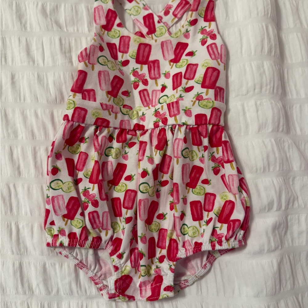 Pink and White Popsicle Print Baby Romper
